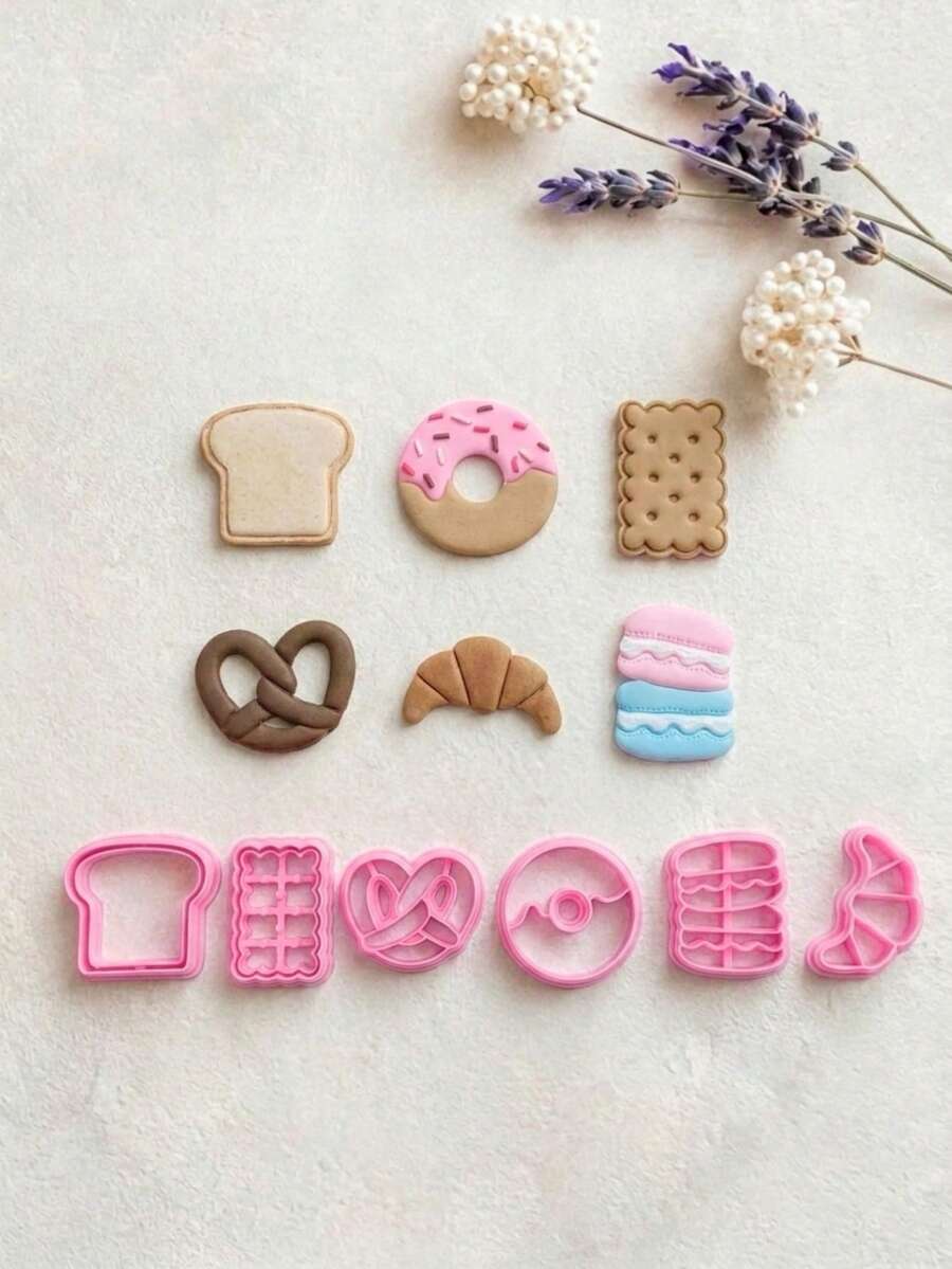 Breakfast Pastry Polymer Clay Mold Set, Bread And Dessert Molds, Suitable For Food Earrings And Jewelry DIY Crafts - Pink - View 1