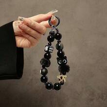 Niche Premium Black Cat Phone Lanyard Beaded Wrist Strap Pendant INS Short Wrist Chain Strap Hand Chain Pendant Decor Car Key Chain Beaded Bag - MultiWarna - View 2