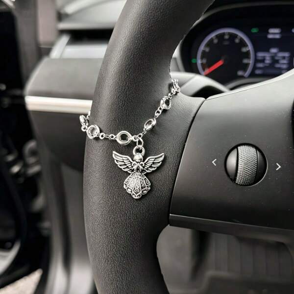 Colgante de Ángel Guardián para Interior de Coche, Amuleto con Alas y Cadena para Volante de Coche
