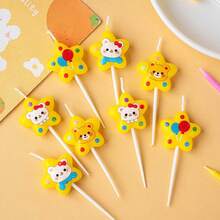 HIBIRTH 3pcs Creative Yellow Star Rabbit Bear Print Happy Birthday Indoor Candles Cake Decoration Wishing Birthday Party Baking Plug-In - View 6