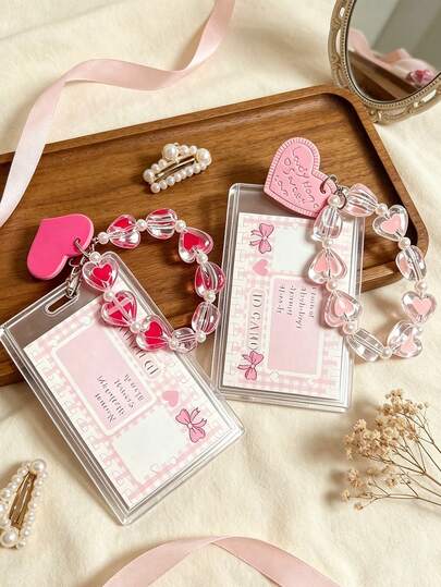 ID Card Holder With Heart Pendant, Sliding Cover Retractable Card Sleeve, Personalized Fashion Card Holder, Cute Keychain Pendant, DIY Keychain Bag Charm, Suitable For Students, Healthcare Workers, Teachers, Office Use, Unique Birthday Gift, Transparent Acrylic Hard Card Holder, Single Card Carrying, Heart-Shaped Keychain, Small Card Holder, Bus/Metro Contactless Bank Card Sleeve, Metro Card Storage, Portable Hanging, Card Holder, Wallet, Business Card Holder, Graduation Season, Music Festival, Back To School, Teacher's Day, Birthday Gift