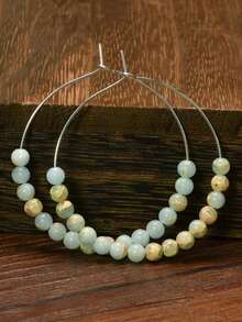 Yumfeel Vintage Shoushan Stone Round Beaded Hoop Earrings, Bohemian Style Women's Hoop Earrings, Helps Relieve Anxiety, Elegant And Fashionable Jewelry Gift - Shoushan Stone - View 2