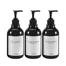 Dispensador de champú y acondicionador para Pared de Ducha, 3 cámaras, Botellas Recargables de champú y acondicionador con Etiquetas Impermeables - 3 BNegro - Ver 2