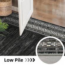 Techigher Modern Washable Area Rug - Non Slip Geometric Bordered Living Room Carpet, Foldable Thin Low Pile Floor Cover For Bedroom, Kitchen, Dining Room - Black - View 7