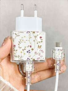 1套粉色櫻花/流蘇花/蝴蝶結透明充電器保護殼（相容20W），相容13/14/15歐規適配器保護套組，20W充電器含線保護殼透明保護殼與線材保護套，櫻花/流蘇花充電器保護殼，透明歐規插頭保護套，線材保護套，充電器配件 - 彩色 - 查看 17