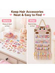 1pc Yellow Tabby Cat Shaped Hanging Storage Bag, Multi-Functional Hair Accessory Organizer, Can Store Hair Clips, Hair Ties And Glasses, Combines Hanging Storage Box And Storage Bag Functions, Suitable For Room Decor, Home Decor, Wardrobe And Dormitory - Yellow - View 6