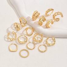 16pcs Geometric European & American Luxury Style Women's Rings, Heart Design Open Ring, Unique Niche Design Ring Set - Gold - View 2
