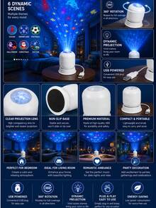 USB-Powered Dynamic LED Projection Light: Features 5 Themes (Halloween, Christmas, Ocean, Snowflake, Soccer) And Dynamic Rotating Projection-Perfect For Game Rooms, Bedrooms, Home Theaters, And More. - View 2