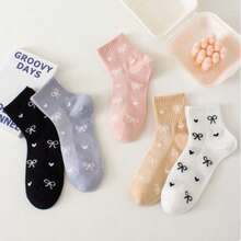 1/5/10 PairsShort Socks - Bowknot Love Multi Colored Women's Socks, Breathable And Versatile Valentine's Day Couple Socks, Suitable For All Seasons - Multicolor - View 5