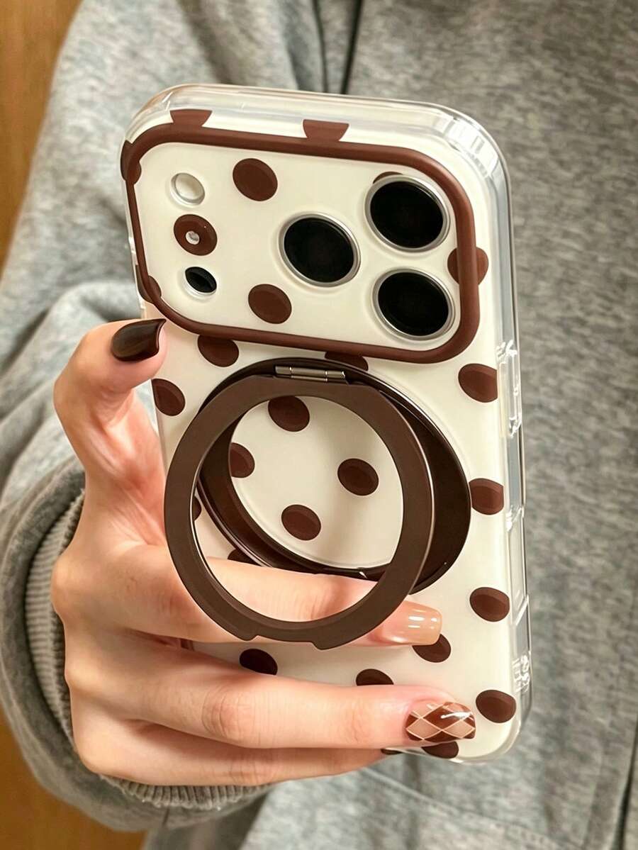 Cute Polka Dot Matte IMD Phone Case With Kickstand, Compatible With IPhone 17 ProMax 17Pro 17 16ProMax 16Pro 16 15ProMax 15, Protective Back Cover Phone Case With Kickstand - White - View 1