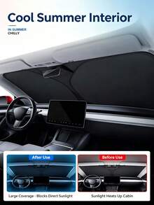 1pc Car Sun Shade, Front Windshield Sun Protection Heat Insulation Shade, Car Interior Sun Protection Accessory, Universal Car Sun Shade, Upgraded Car Sun Umbrella, Easy To Install And Foldable Storage, Suitable For Sedan, SUV And Pickup Truck, Heat Protection Sun Shade Device, Essential Car Sun Shade For Summer - 1pc - View 5