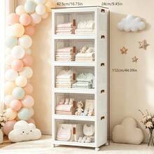 2/3/4/5 Layers    Collapsible Storage Bins With Lids, Folding Storage Box For Home, Kitchen And Office,Stackable Closet Organizer With Wheels, With Doors Cube Storage Containers - White - View 3