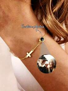 1pc Customized Photo Projection Bracelet, 3-In-1 NK Chain Bracelet With Photo Inside, Stainless Steel Personalized Photo Projection Memory Bracelet, Best Gift For Christmas And Valentine's Day - Cross Bracelet - View 2