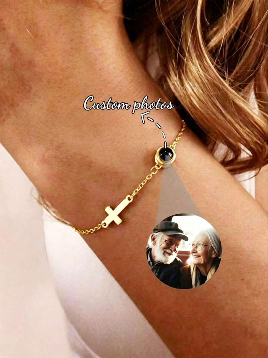 1pc Customized Photo Projection Bracelet, 3-In-1 NK Chain Bracelet With Photo Inside, Stainless Steel Personalized Photo Projection Memory Bracelet, Best Gift For Christmas And Valentine's Day