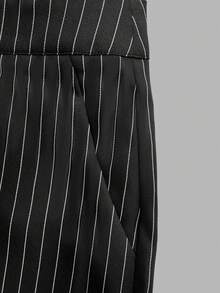Women's Striped Blazer Style Set, Sheer Blouse And Straight Leg Pants, Professional Commute Versatile Office Outfit - Black - View 8