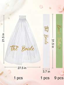 Bachelorette Party Sash Set With Veil, 11pcs & 10pcs Sash Set, Suitable For Wedding Party And Team Use, Can Be Used As Bride Gift Or Wedding Decoration, Also Suitable For Bride Gift Ceremony. Suitable For Bachelorette Party, Wedding, Bride-To-Be Outfit And Accessories - Multicolor - View 11