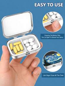 1pc Portable Floral Printed Pill Case, Mini 2 Grid Divided Medicine Tablet Storage Box, Vintage Flower Pattern Metal Pill Container For Pocket Purse Travel Daily Vitamin Organizer Gift For Women - Multicolor - View 5