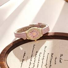 1件女款石英手錶，時尚極簡經典橢圓小錶盤，復古英倫風，小眾奢華時尚石英錶，適合假期、派對、婚禮、返校季、聖誕節、感恩節、萬聖節、復活節等場合佩戴，送給女性的完美禮物 - 粉色 - 查看 3