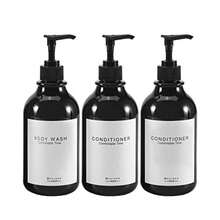 Dispensador de champú y acondicionador para Pared de Ducha, 3 cámaras, Botellas Recargables de champú y acondicionador con Etiquetas Impermeables - 3 BNegro - Ver 8
