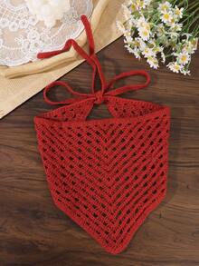 1 pezzo Bandana triangolare in stile boho con lavorazione a maglia traforata all'uncinetto, copricapo regolabile con laccio posteriore, decorazione per capelli per spiaggia, viaggi, vacanze e servizi fotografici - Multicolore - Visualizzare 9