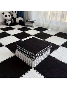Set Karpet Mosaik Hitam & Putih Ultra Lembut 12 Buah - Karpet Mewah Tahan Lama, Cocok untuk Kamar Tidur, Ruang Tamu, Dapur, dan Kamar Mandi - Dapat Dicuci, Dapat Dipotong, 12x12 Inci - Pola Geometris yang Modis - Berbagai gaya - View 8