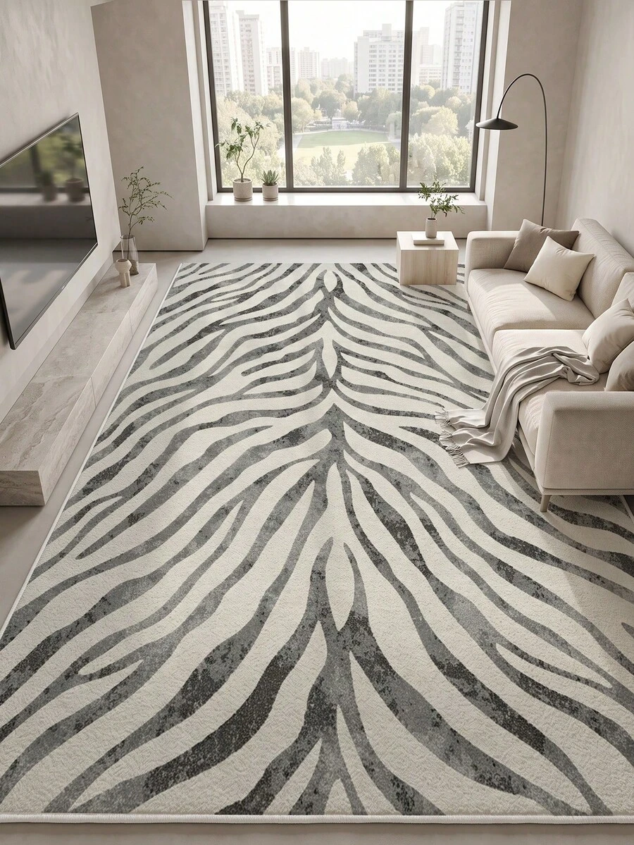 1pc Modern Minimalist Gray Striped Pattern Living Room Rug, Suitable For Bedroom, Dining Room, Office, Home Decor And Doormat, Applicable For Multiple Scenes Such As Music Festivals, Wedding Venues And Daily Home Use