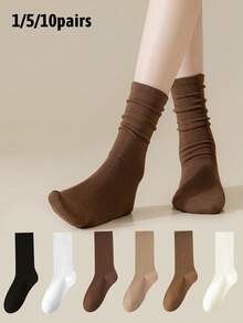 1/5/10 Pasang Kaos Kaki Minimalis Netral Musim Gugur yang Dapat Ditumpuk, Kaos Kaki Longgar Serbaguna untuk Pelajar, Kembali ke Sekolah - MultiWarna - View 1