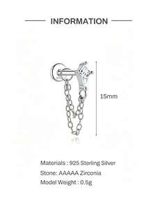 EleRunis 1pc 925 Sterling Silver Delicate Double Eye Chain Flat Back Labret/Cartilage Stud, Suitable For Earlobe/Ear Cartilage/Ear Conch/Ear Helix, Threaded Piercing Fine Jewelry, Suitable For Daily Wear - Silver - View 7