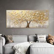 Affiche murale sur canevas sans cadre, arbre de richesse abstrait moderne avec feuille d'or, pour salon, chambre, salle à manger & entrée - 222 - Voir 1