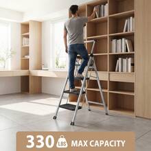 4-Step 3-Step Folding Ladder Household A-Frame Step Stool, Thickened Carbon Steel With Handrails, Non-Slip Wide Pedal, 150kg Load, Foldable Storage Ladder, Multi-Use Plant Stand Shelf - 4-step Folding Ladder - View 4