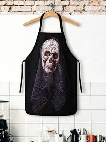 2Pcs Punk Halloween Skull Apron Set, Gas Mask Pilot Goggles King Crown Paisley Tattoo Pattern Skeleton Kitchen Apron, Waterproof Oilproof Cooking Bib With Paint Blood Splatter, Gothic Streetwear Style Halloween Party Costume Gift For Women Men - Multicolor - View 7