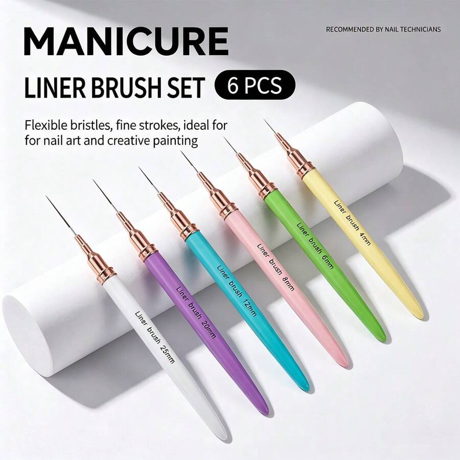 6pcs Nail Art Liner Brush Set / Gel Nail Brush Set / French Striped Line Painting Brush / Professional Nail Art Tools