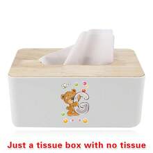 Nordic Tissue Box Bamboo-Lid Solid Wood Storage Case Desktop Napkin Holder Car Paper Dispenser Dormitory Organizer Box Holiday Decoration Storage Suitable For Home Office Use Initial Name 26 Letters Pattern - White - View 27