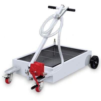 Oil Drain Pan, 15 Gallon Low Profile Oil Drain Pan, Oil Change Pan With 8FT Hose & Folding Handle, Rolling Oil Drain Cart For Cars, Trucks, Buses, RVs(Manual Operation, No Electricity Required)