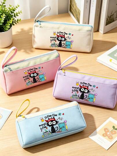 Fluffy Kitten Print Makeup Bag, Multi-Functional Large Capacity Pencil Case, Portable Storage Bag, Can Be Used As Makeup Bag, Storage Bag, Data Cable Organizer, Toiletry Bag, Etc., Printed With Fluffy Kitten Print Makeup Bag, Travel Essential Multi-Purpose Storage Bag, Personalized Pencil Case, Zipper Pencil Pouch, Student Makeup Bag, Suitable For Student Campus Classes, Daily Commute