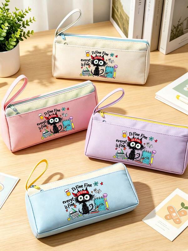 Fluffy Kitten Print Makeup Bag, Multi-Functional Large Capacity Pencil Case, Portable Storage Bag, Can Be Used As Makeup Bag, Storage Bag, Data Cable Organizer, Toiletry Bag, Etc., Printed With Fluffy Kitten Print Makeup Bag, Travel Essential Multi-Purpose Storage Bag, Personalized Pencil Case, Zipper Pencil Pouch, Student Makeup Bag, Suitable For Student Campus Classes, Daily Commute