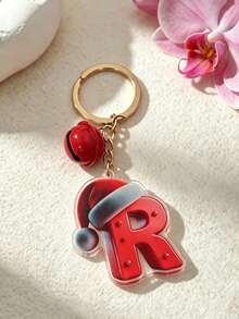 1pc The Acrylic Christmas Hat Paired With A Bell Design Keychain, The 26 Initials Of The Names Create A Festive Christmas Atmosphere - Bell - View 22
