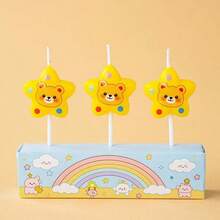 HIBIRTH 3pcs Creative Yellow Star Rabbit Bear Print Happy Birthday Indoor Candles Cake Decoration Wishing Birthday Party Baking Plug-In - View 12