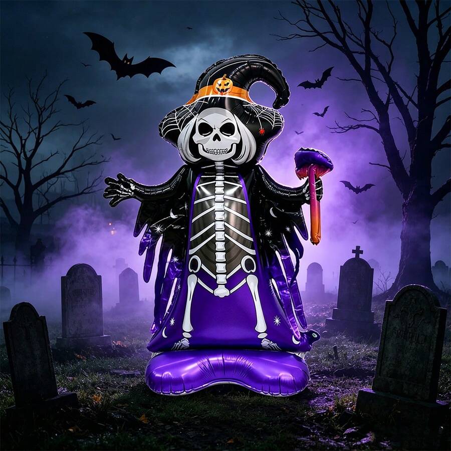 1/2 pièces Ballons en feuille d'aluminium de sorcière squelette debout pour Halloween, ballons de sorcière, convient pour la décoration d'Halloween, la maison hantée, les bonbons ou un sort, la décoration d'ambiance d'horreur, la décoration intérieure et extérieure - Multicolore - Voir 1