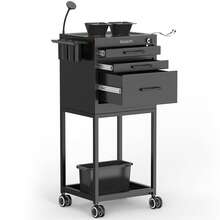 Salon Metal Trolley Cart For Salon Station - Space Saving Salon Rolling Cart With 2 Magnetic Bowls - Black - View 1