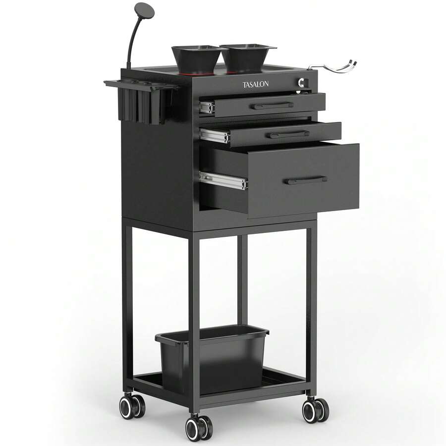 Salon Metal Trolley Cart For Salon Station - Space Saving Salon Rolling Cart With 2 Magnetic Bowls - Black - View 1