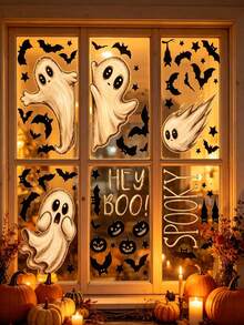 6 Large Halloween Stickers, Ghost Theme Window Decals, Cute Ghost Shaped Halloween Window Stickers, Halloween Party Decoration, Halloween Street Scene Window Display Stickers, Halloween Party Supplies, Halloween Decoration, Halloween Gift, Restaurant Background Decoration, Home Decor, Kitchen Window Stickers, Autumn Decoration, Party Gift, Seasonal Decoration - A - View 6