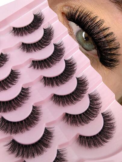 7 Pairs Natural Look False Eyelashes Transparent Band Faux Mink Lashes 3D False Eyelashes Curly Eyelashes Full Lash Strip Lengthening And Curling Makeup Beauty Strip Lashes, Lashes, Eyelashes, Fake Lashes