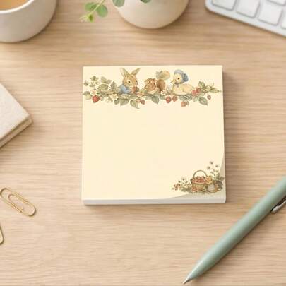 1/4 Pcs Cute Strawberry Rabbit Squirrel Duck Memo Pad, Vintage Cottagecore Floral Animal Writing Notepad, Strawberry Harvest Aesthetic Design, To-Do List Planner Journal Paper, Multi-Purpose Stationery Gift For School Office Home Use