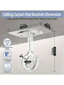 [Ceiling Curtain Rod Hooks] 4/2pcs, No Drilling Required, Top-Mounted Curtain Rod Brackets, Heavy-Duty Self-Adhesive Curtain Rod Brackets, Adjustable Curtain Hooks, Suitable For 3.05cm (1.2 Inch) Diameter Curtain Rods - Multicolor - View 8