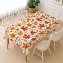 1pc Minimalist Autumn Maple Leaf & Berry Pattern Tablecloth, Stain-Resistant Dining Table Decor Cloth, Suitable For Kitchen, Dining Table, Coffee Table, TV Stand, Entryway, Party Holiday Decoration, Home Decor, Autumn Gathering - Multicolor - View 2