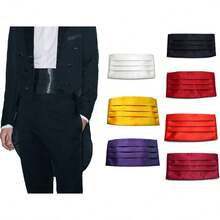 Solid Multi-Color Silk Cumberbund For Men - Black - View 4