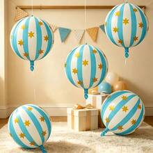3pcs 22 Inch Blue & White Striped Star Foil Balloons, Suitable For Birthday Party, Christmas Party Decoration Balloons (Includes Ribbon) - View 1