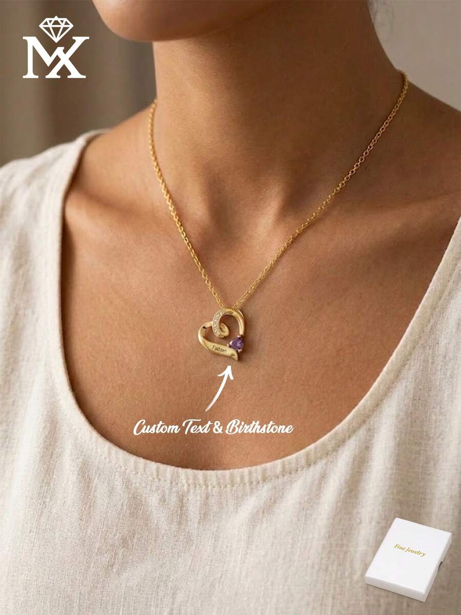1 Kalung Liontin Batu Kelahiran Berbentuk Hati dengan Batu Zirkonia Kubik yang Dipersonalisasi dan Disesuaikan, Hadiah Kejutan Kreatif, Sempurna untuk Diberikan kepada Kekasih, Teman, dan Keluarga. - Yellow Gold - View 1