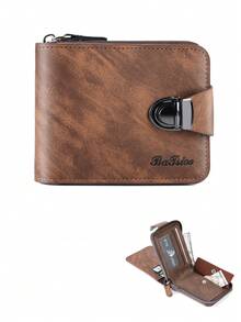 BATSIOE Vintage Men's Short Wallet With Lock, Multiple Card Slots, Mirror Window, Zipper Coin Pocket, Multifunctional Leather Wallet - Multicolor - View 15